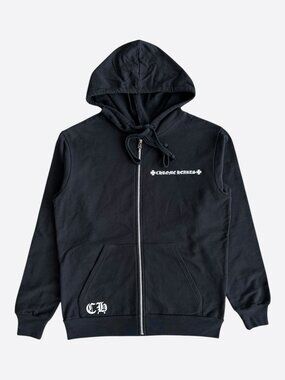 Chrome Hearts Black & White Multi Cross Logo Zip Up Hoodie